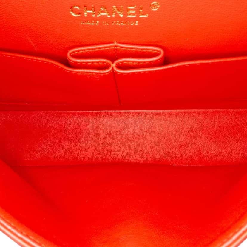 Chanel Medium Classic Lambskin Double Flap Red Leather Good condition - Box View