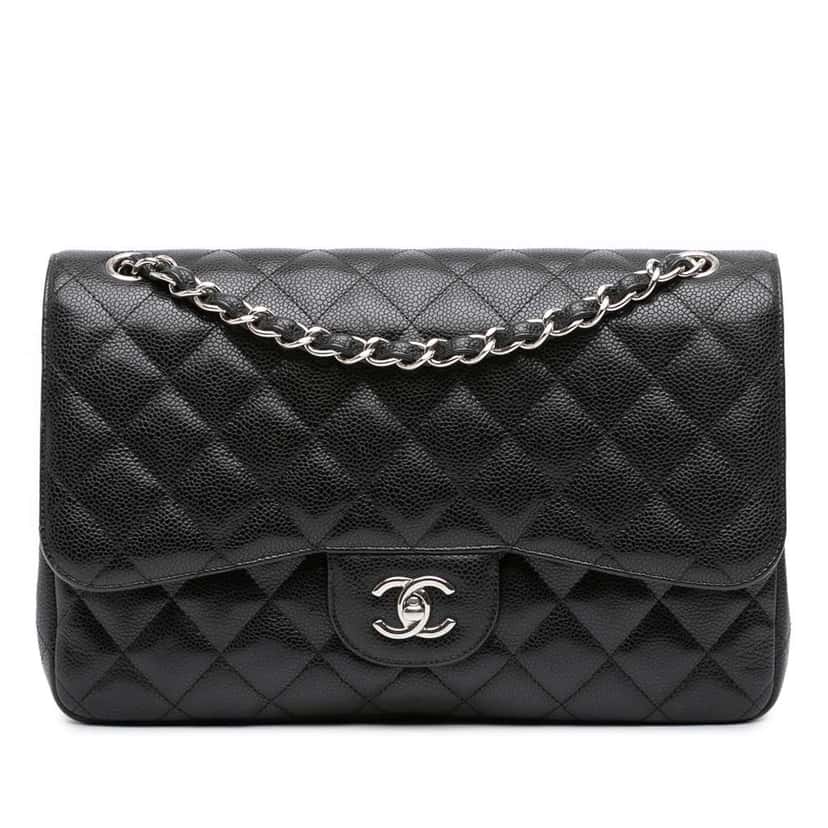 Chanel Jumbo Classic Caviar Double Flap Black Leather Good condition - Front View