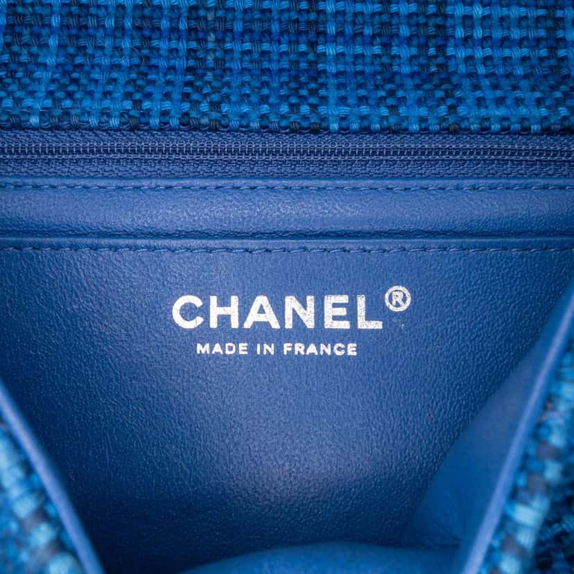 Chanel Mini Rectangular Classic Tweed Single Flap Blue Tweed Good condition - Box View