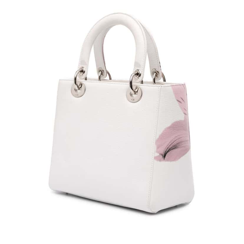 Dior Medium Deerskin Floral Printed Lady Dior White Leather Good condition - Back View