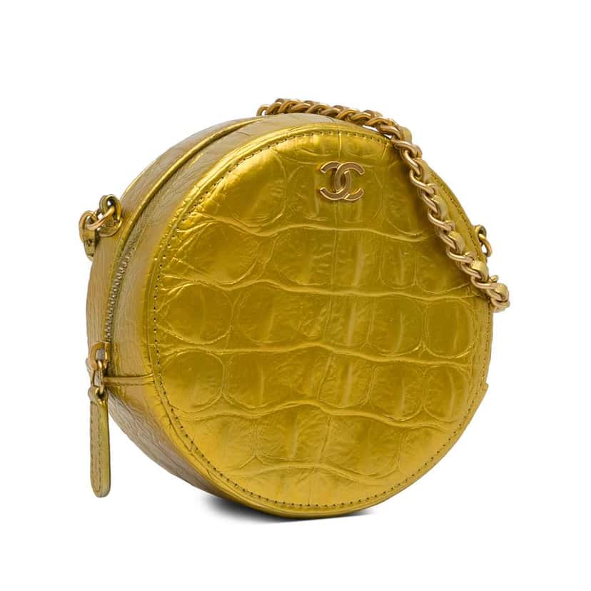Chanel Paris-New York Coco Croc Round Crossbody Bag Gold Leather Good condition - Back View