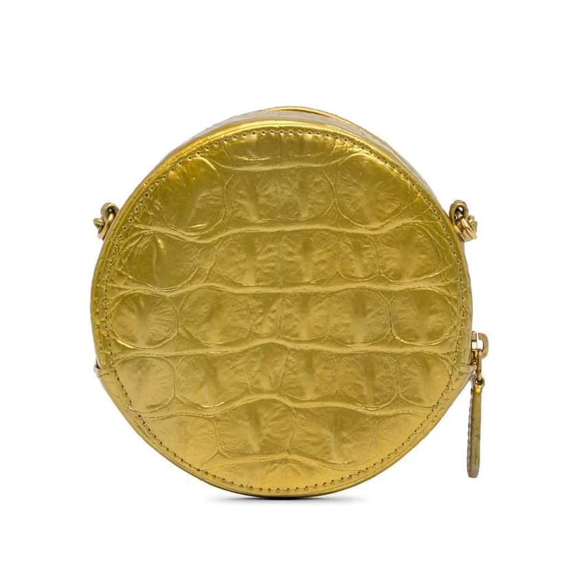 Chanel Paris-New York Coco Croc Round Crossbody Bag Gold Leather Good condition - Inside View