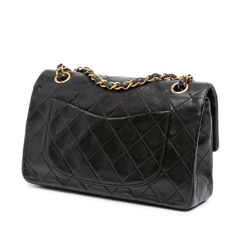 Chanel Small Classic Lambskin Double Flap Black Leather Good condition - Back View