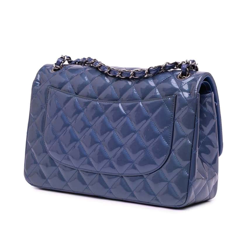 Chanel Jumbo Classic Patent Double Flap Blue Leather Good condition - Back View