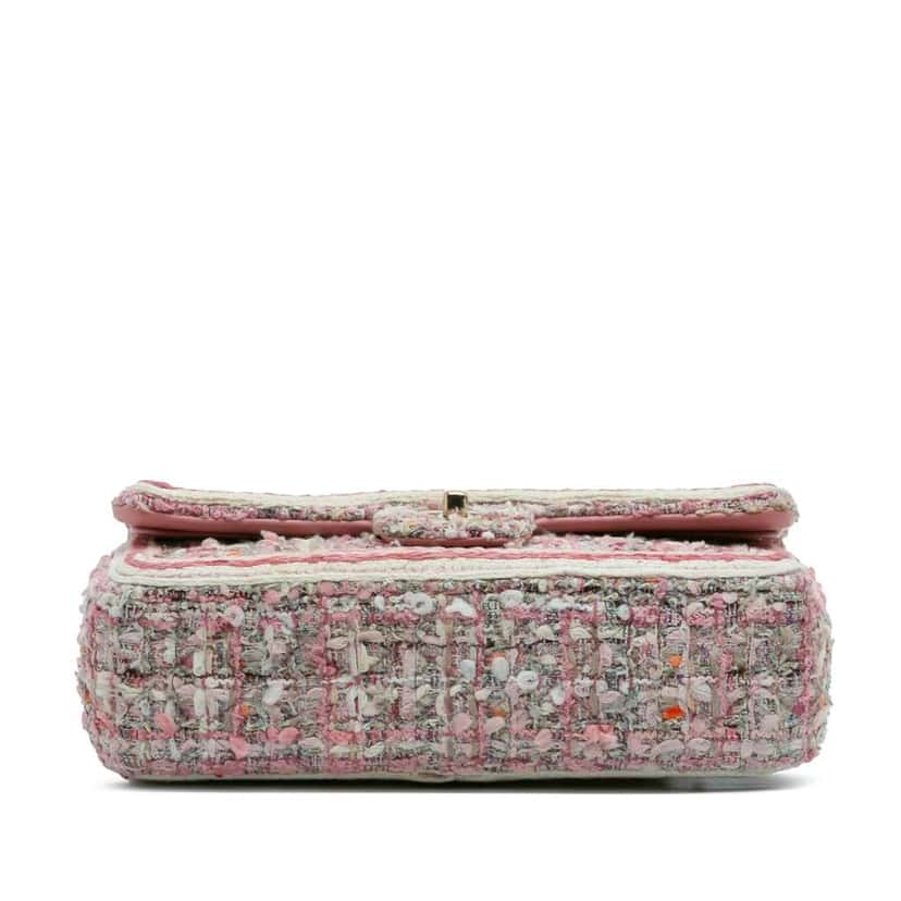 Chanel Medium Classic Quilted Tweed Braided Double Flap Pink Tweed Good condition - Inside View