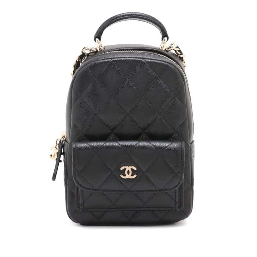 Chanel Mini CC Quilted Caviar Backpack Black Leather Very good condition - Front View