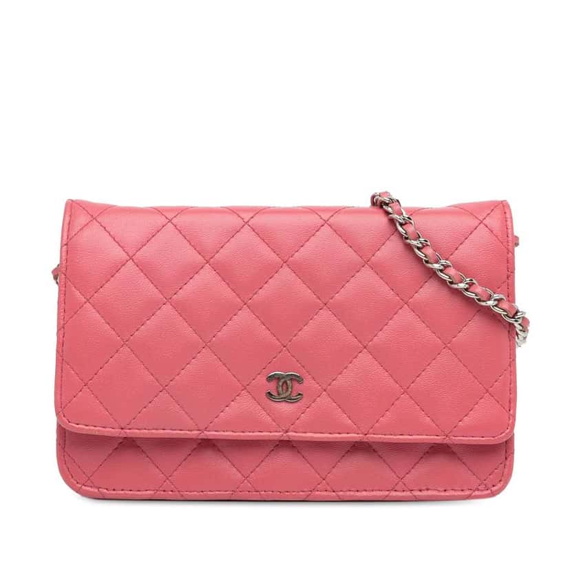 Chanel Classic Lambskin Wallet on Chain Pink Leather Good condition - Front View