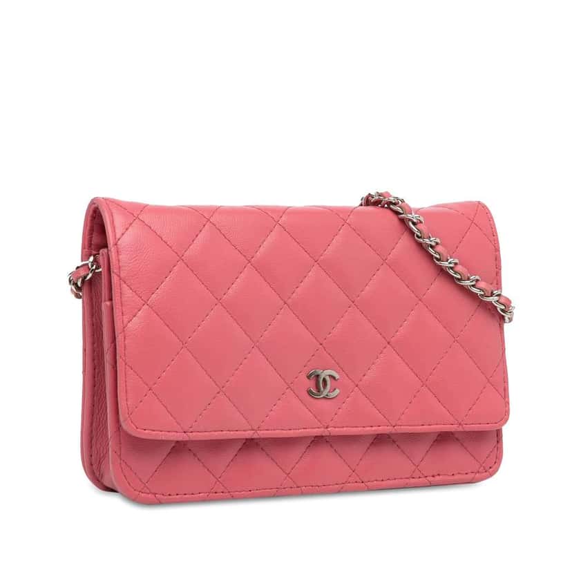 Chanel Classic Lambskin Wallet on Chain Pink Leather Good condition - Back View