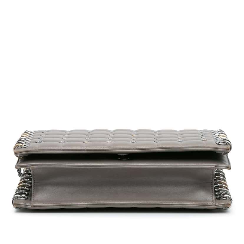 Chanel Small Lambskin Chocolate Bar CC Piercing Studded Chain Flap Grey Leather Very good condition - Inside View