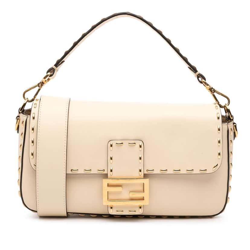 Fendi Leather Metal Stitch Baguette Satchel Brown Leather Good condition - Front View