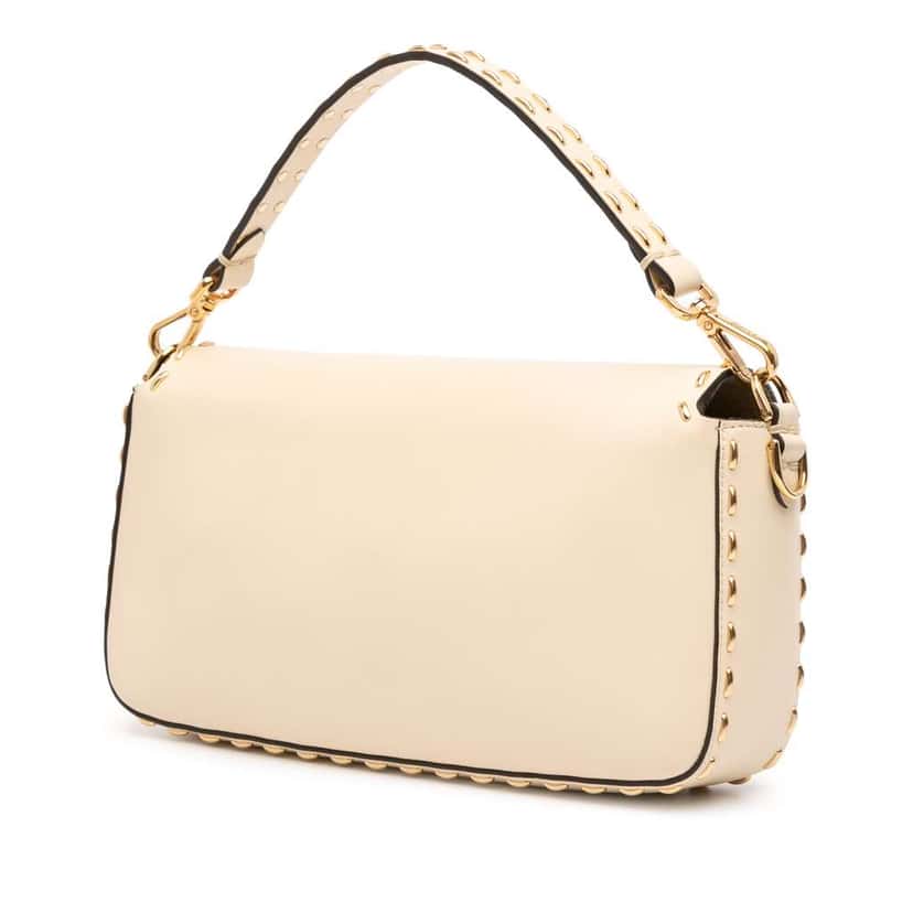 Fendi Leather Metal Stitch Baguette Satchel Brown Leather Good condition - Back View
