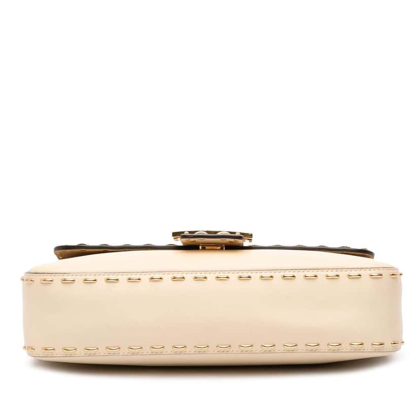 Fendi Leather Metal Stitch Baguette Satchel Brown Leather Good condition - Inside View