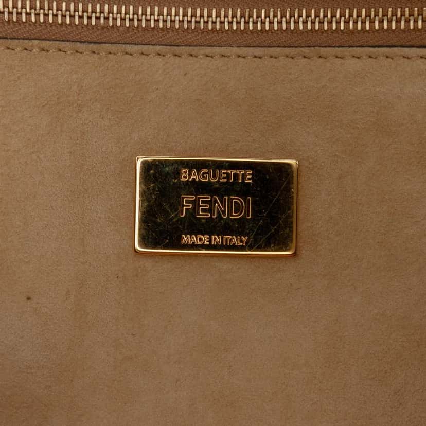 Fendi Leather Metal Stitch Baguette Satchel Brown Leather Good condition - Box View
