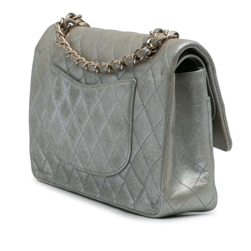 Chanel Medium Classic Iridescent Calfskin Double Flap Silver Leather Good condition - Back View
