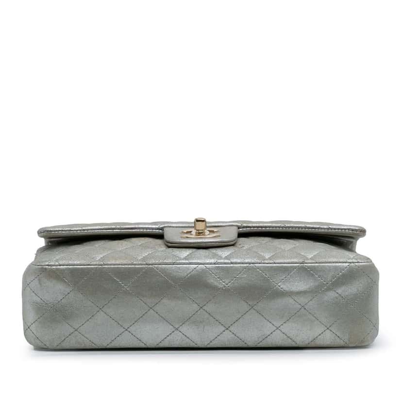 Chanel Medium Classic Iridescent Calfskin Double Flap Silver Leather Good condition - Inside View