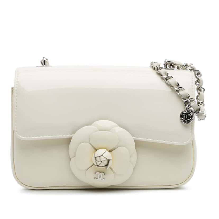 Chanel Small Patent Camellia Single Flap White Leather Very good condition - Front View