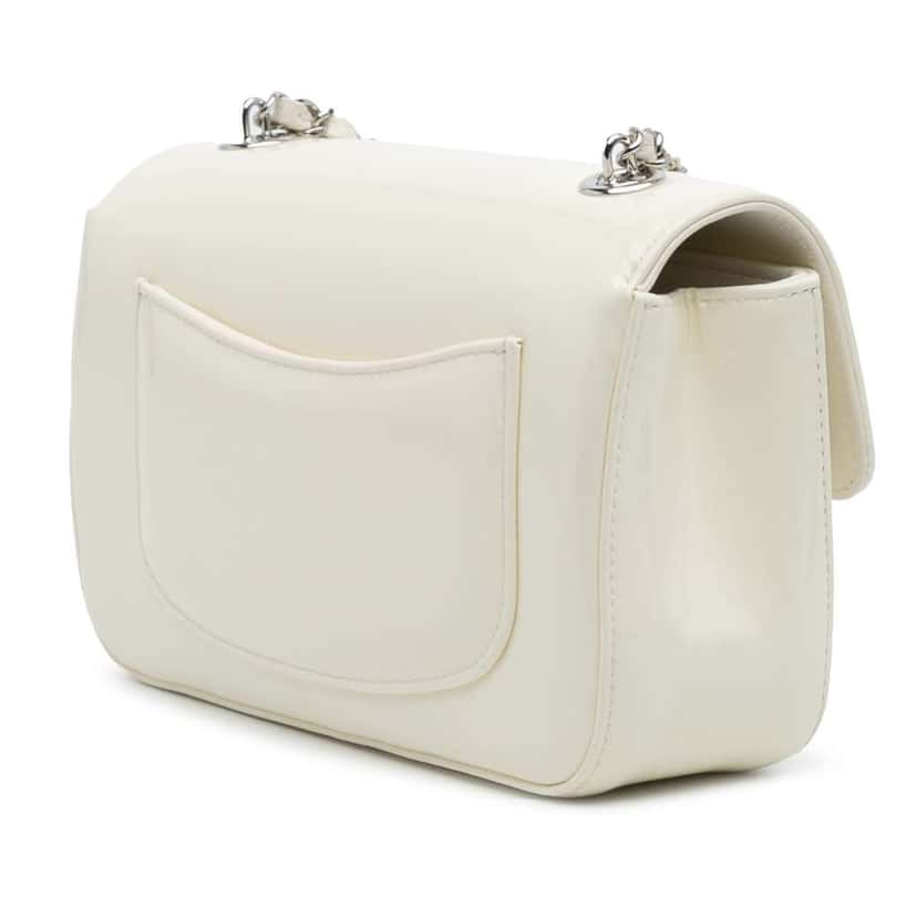 Chanel Small Patent Camellia Single Flap White Leather Very good condition - Back View