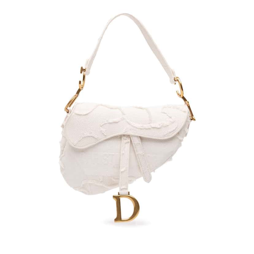 Dior Canvas Embroidered Camouflage Saddle Bag White Canvas Good condition - Front View