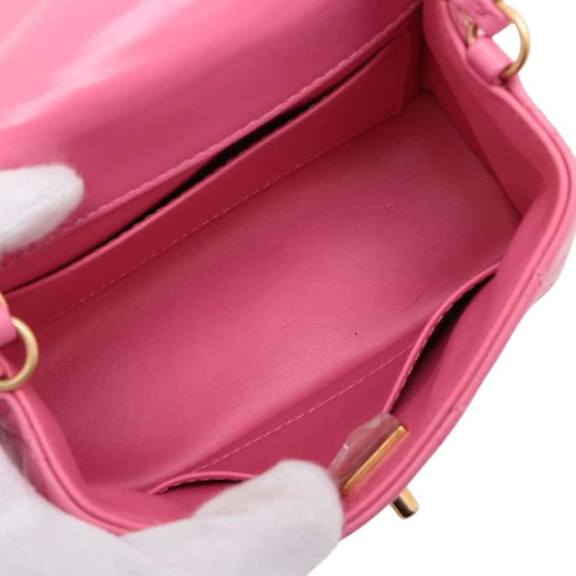 Chanel Mini Square Classic Lambskin Single Flap Pink Leather Good condition - Inside View