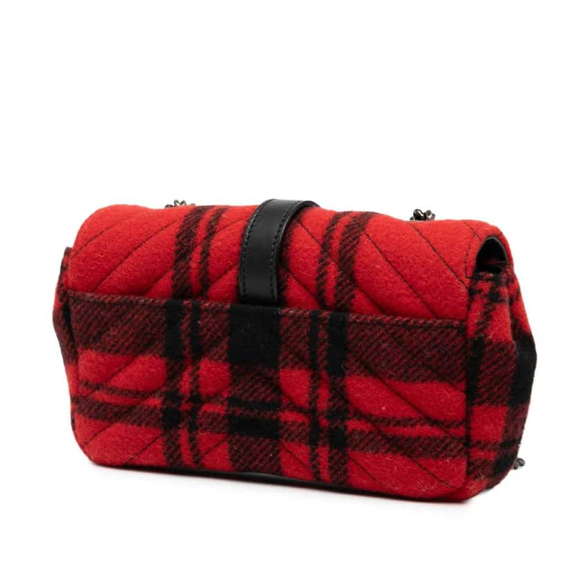Saint Laurent Baby Chevron Tartan Wool Monogram Classic Chain Bag Red Wool Good condition - Back View