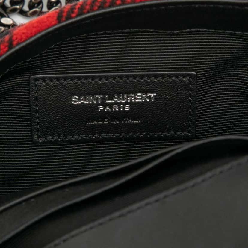 Saint Laurent Baby Chevron Tartan Wool Monogram Classic Chain Bag Red Wool Good condition - Box View