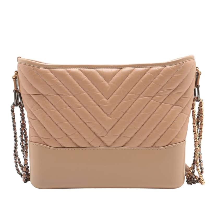 Chanel Medium Chevron Aged Calfskin Gabrielle Hobo Brown Leather Good condition - Back View