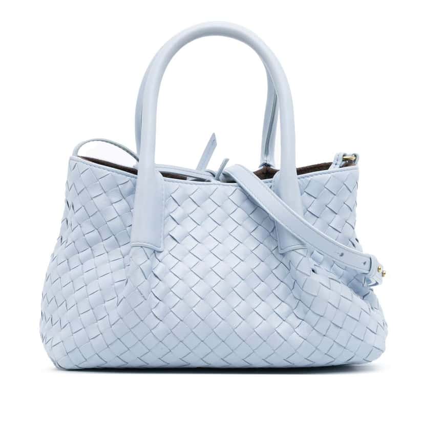 Bottega Veneta Small Calfskin Intrecciato Pinacoteca Tote Blue Leather Good condition - Front View