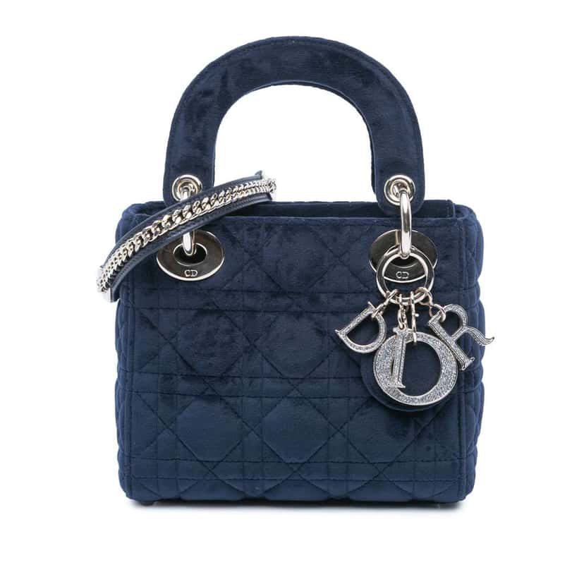 Dior Mini Velvet Cannage Lady Dior Blue Velvet Good condition - Front View