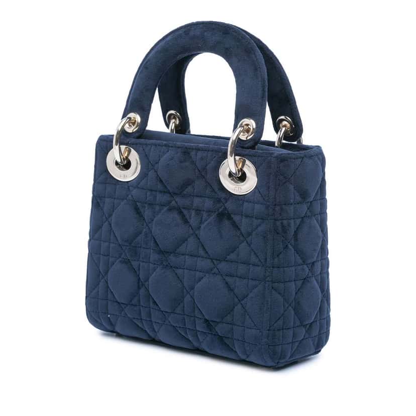 Dior Mini Velvet Cannage Lady Dior Blue Velvet Good condition - Back View