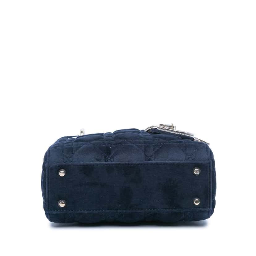 Dior Mini Velvet Cannage Lady Dior Blue Velvet Good condition - Inside View