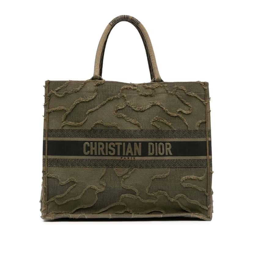 Dior Large Embroidered Canvas Camouflage Book Tote Green Canvas Good condition - Front View