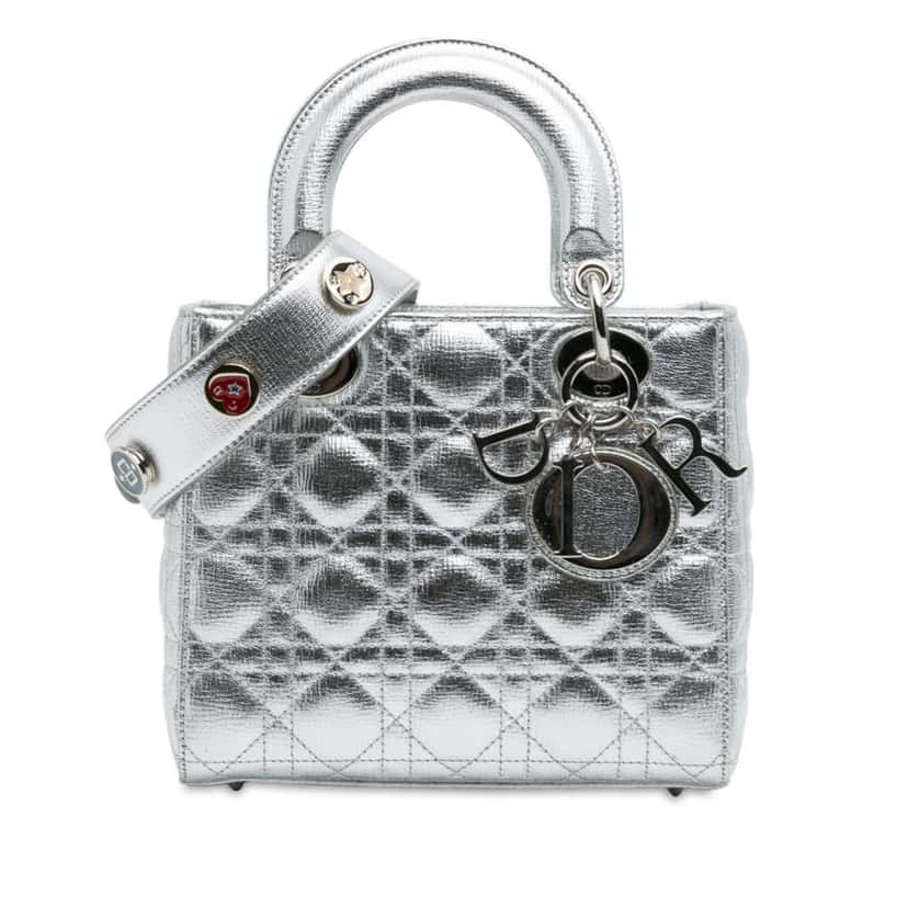 Dior Small Metallic Grained Calfskin Cannage My ABCDior Lady Dior Silver Leather Good condition - Front View