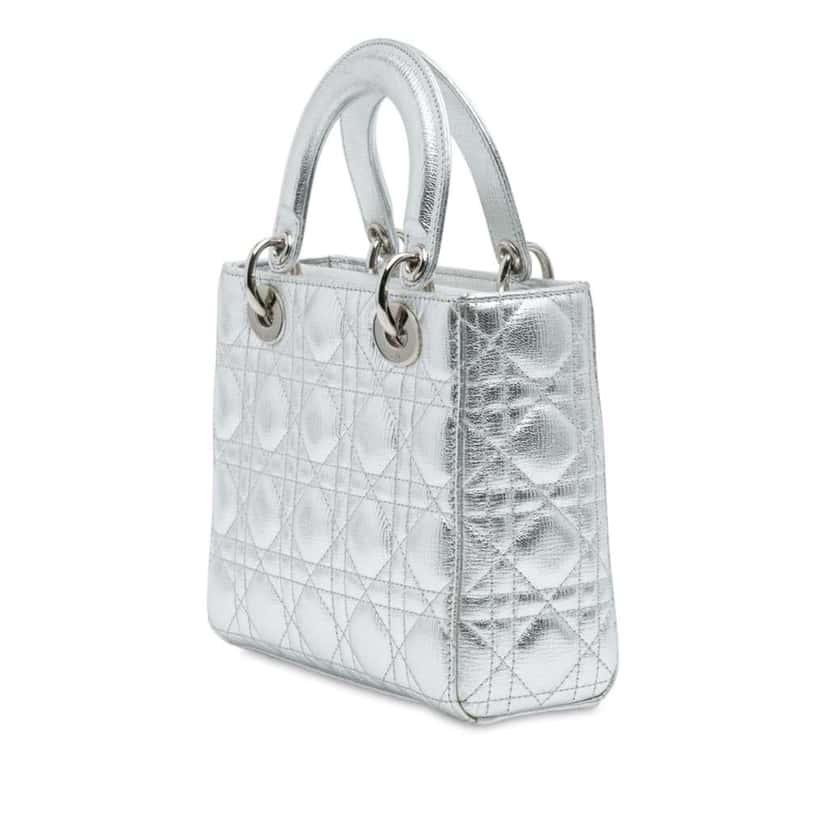 Dior Small Metallic Grained Calfskin Cannage My ABCDior Lady Dior Silver Leather Good condition - Back View