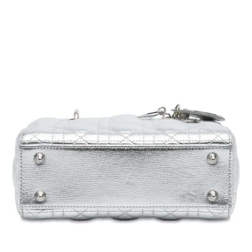 Dior Small Metallic Grained Calfskin Cannage My ABCDior Lady Dior Silver Leather Good condition - Inside View
