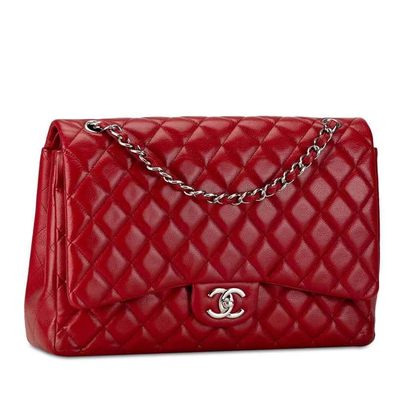 Chanel Maxi Classic Caviar Double Flap Red Leather Good condition - Back View