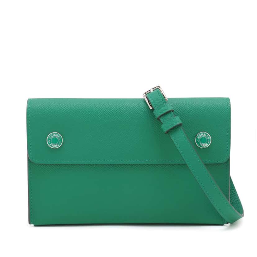 Hermès Epsom Hermesnap Wallet On Strap Green Leather Very good condition - Front View