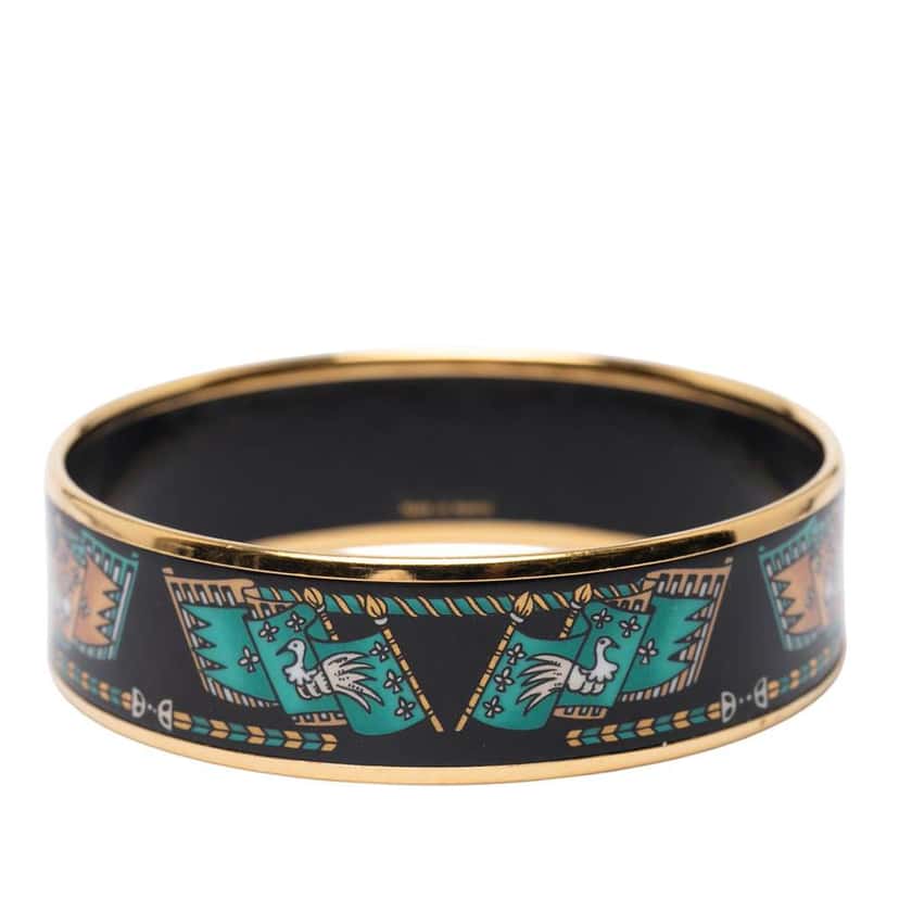 Hermès Wide Printed Enamel Bangle 65 Black Very good condition - Back View