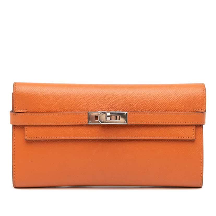 Hermès Epsom Kelly Longue Wallet Orange Leather Very good condition - Front View