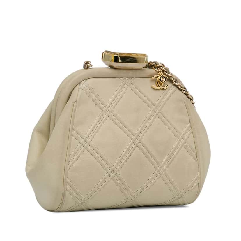 Chanel Calfskin Kiss Lock Frame Bag White Leather Good condition - Back View