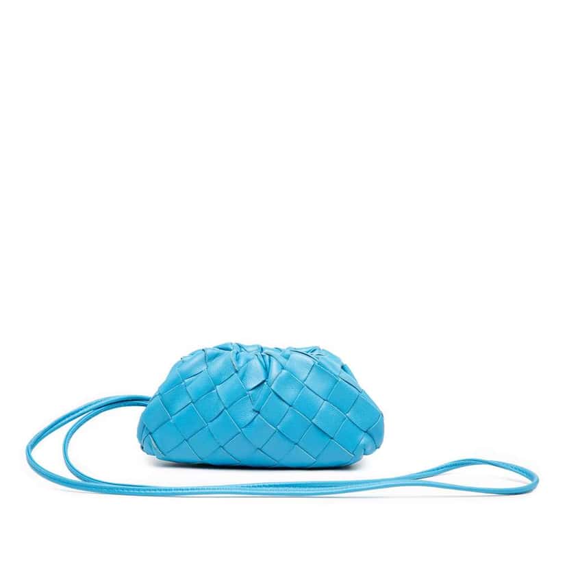 Bottega Veneta Nappa Intrecciato The Extra Mini Pouch Crossbody Blue Leather Good condition - Front View