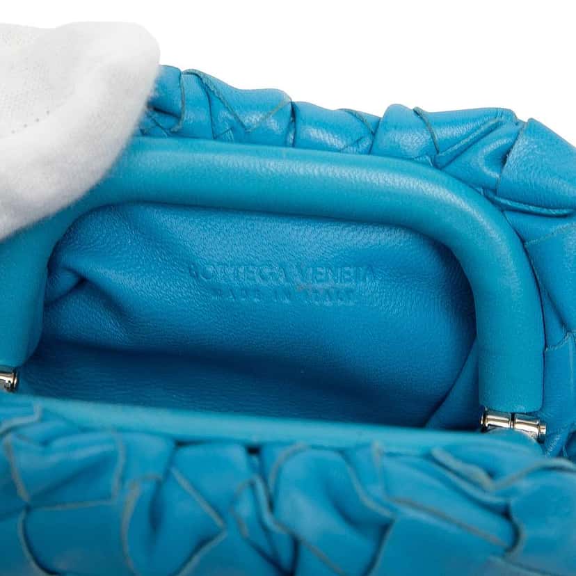 Bottega Veneta Nappa Intrecciato The Extra Mini Pouch Crossbody Blue Leather Good condition - Box View