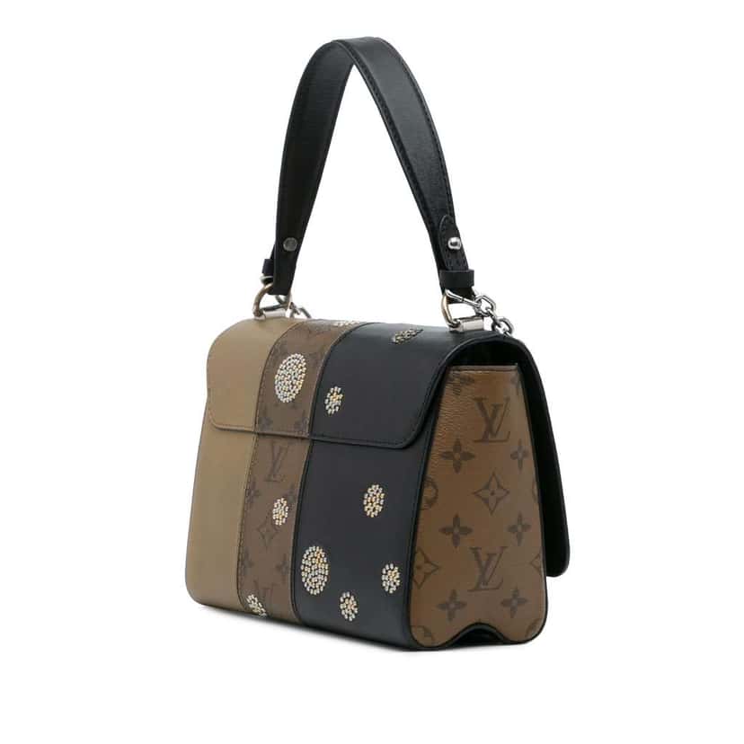 Louis Vuitton Limited Edition Calfskin and Monogram Reverse Studded Night Lights Twist MM Black Leather Good condition - Back View