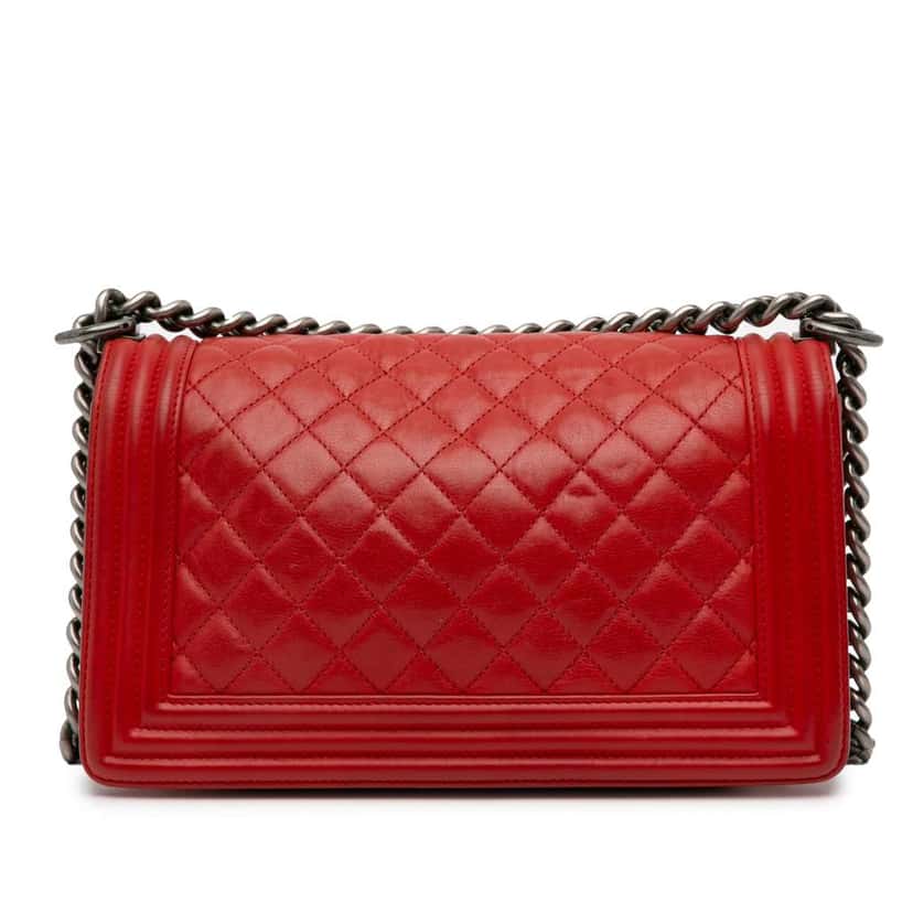 Chanel Old Medium Quilted Lambskin Boy Flap Red Leather Good condition - Inside View