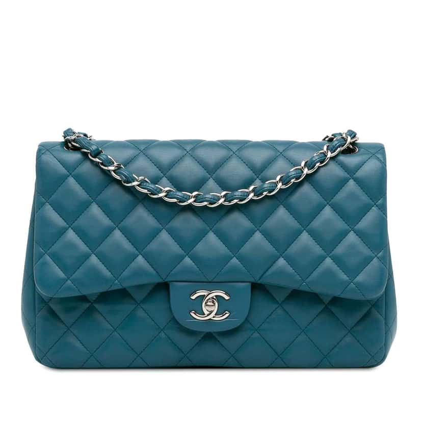 Chanel Jumbo Classic Lambskin Double Flap Blue Leather Good condition - Front View