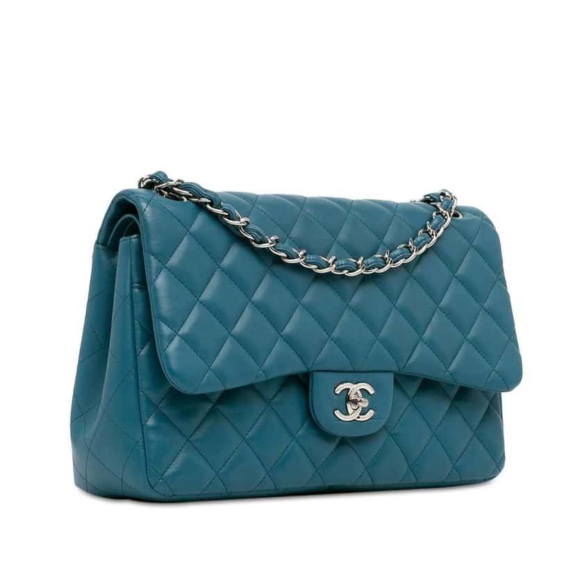 Chanel Jumbo Classic Lambskin Double Flap Blue Leather Good condition - Back View