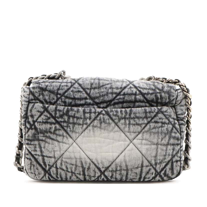 Chanel Large Quilted Washed Denim 19 Flap Grey Denim Good condition - Back View