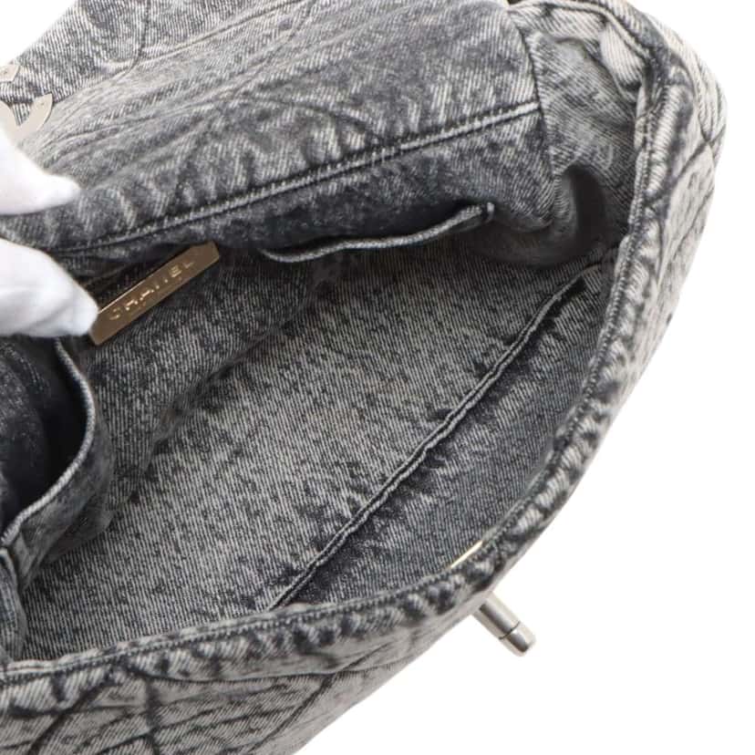 Chanel Large Quilted Washed Denim 19 Flap Grey Denim Good condition - Box View