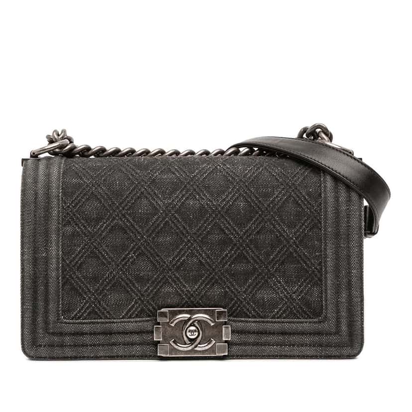 Chanel Old Medium Quilted Denim Boy Flap Grey Denim Good condition - Front View