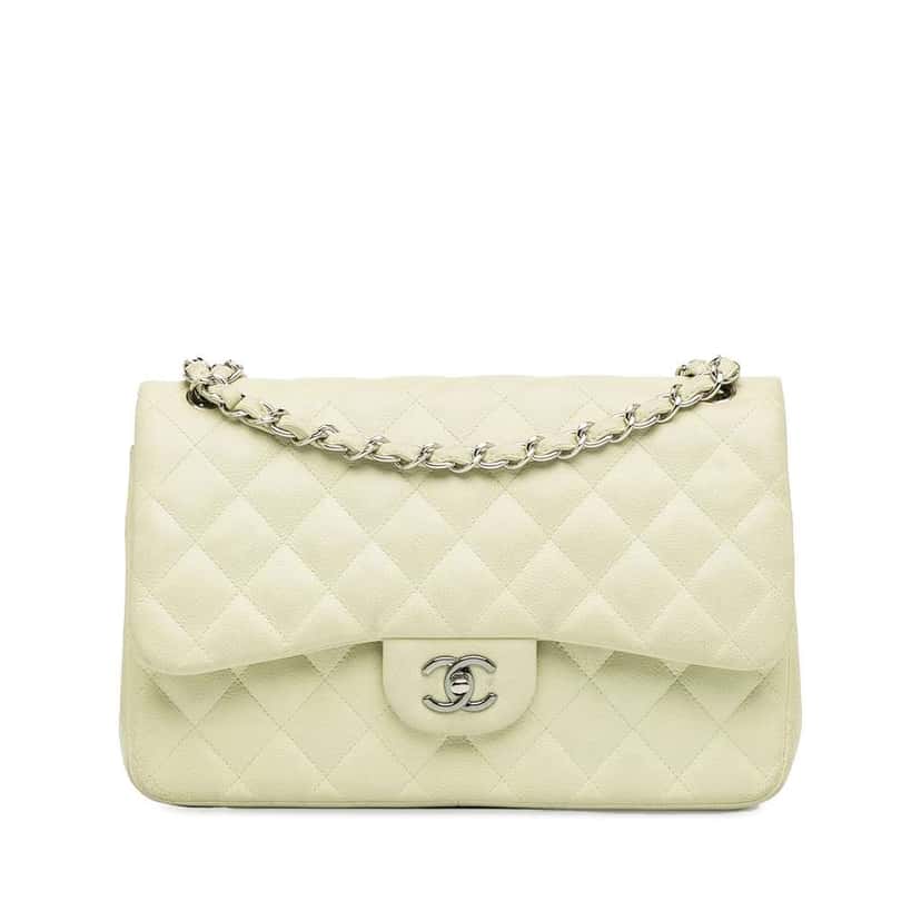 Chanel Jumbo Classic Caviar Double Flap White Leather Very good condition - Front View