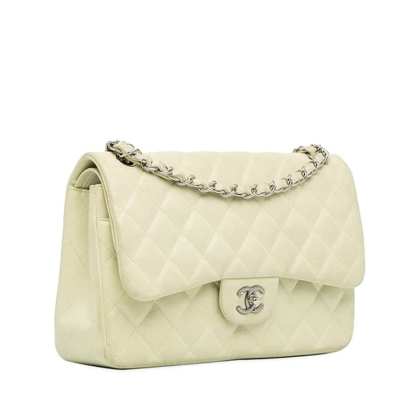 Chanel Jumbo Classic Caviar Double Flap White Leather Very good condition - Back View